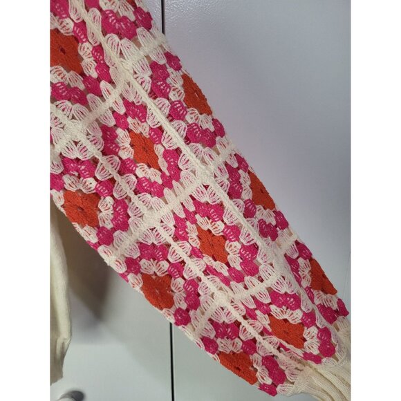 BUNULU Women's XL Rose Crochet Puff Sleeve Knit Sweater Boho Hippie Cottagecore - Picture 4 of 9